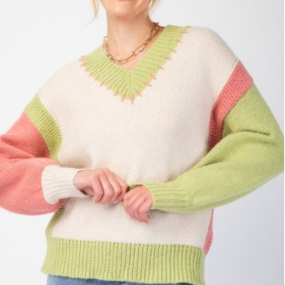 PLUS - COLOR BLOCK KNIT SWEATER PULLOVER - Picture 1 of 4
